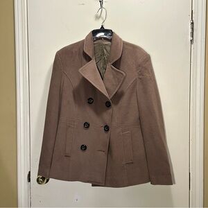 Timeless Taupe Wool Peacoat – Double-Breasted, Minimalist & Chic